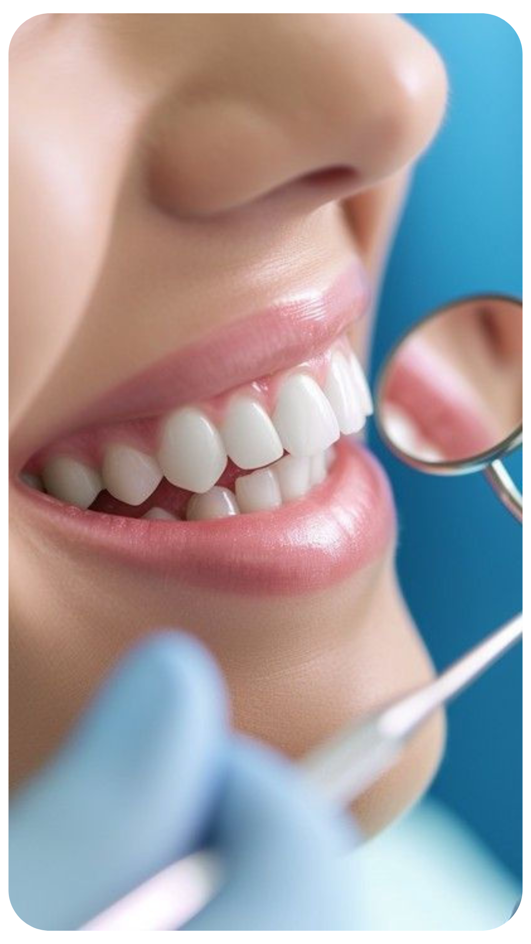 Close-up of a person smiling with white teeth.